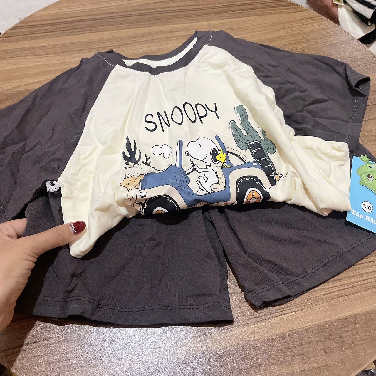 T596-Bộ cotton đùi cún Snoopy xám (17.30kg)