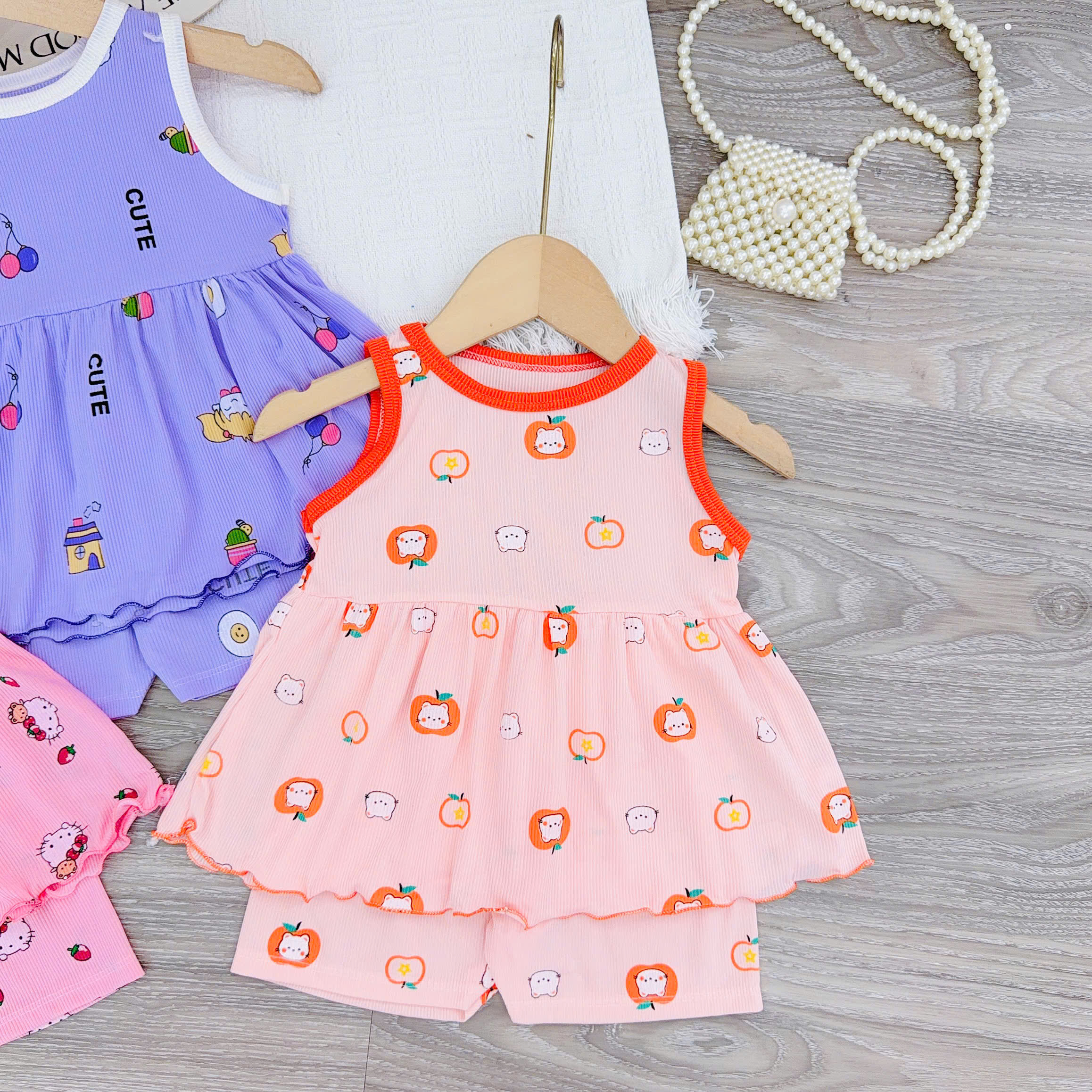 B489-Bộ balo tăm babydoll hoa nhí (05.15kg)