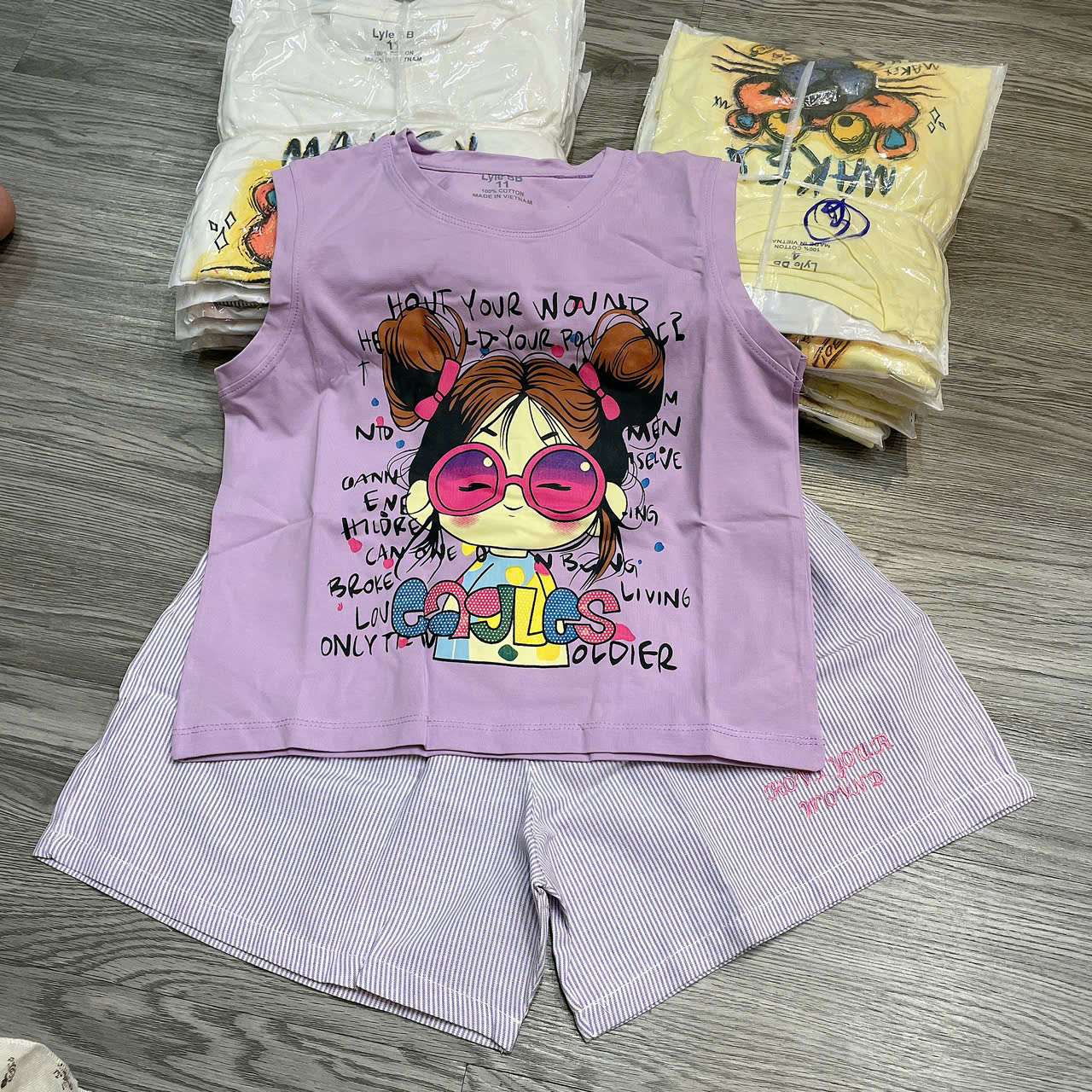 G835-Bộ cotton SN bé tím q kẻ (26.42kg)