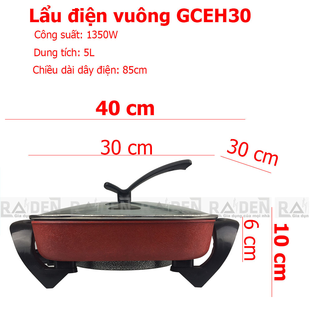Nồi lẩu điện vuông chống dính 5L GreenCook GCEH30
