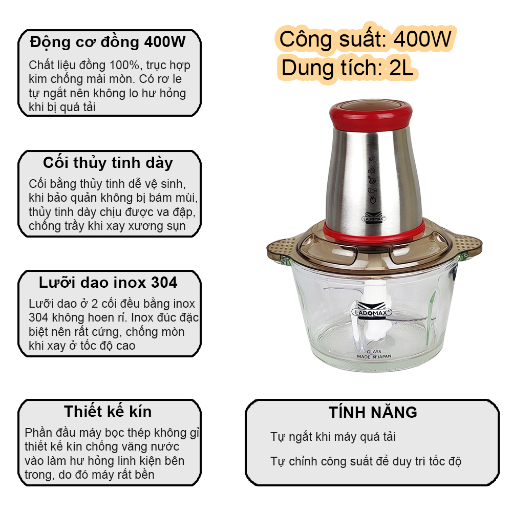 MÁY XAY THỊT LADOMAX HA-333 (INOX - NHỰA)