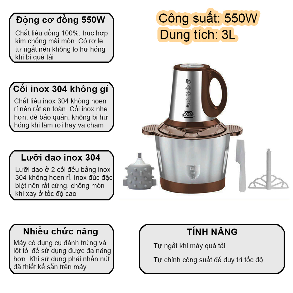 MÁY XAY THỊT ĐA NĂNG LADOMAX HA-336 INOX