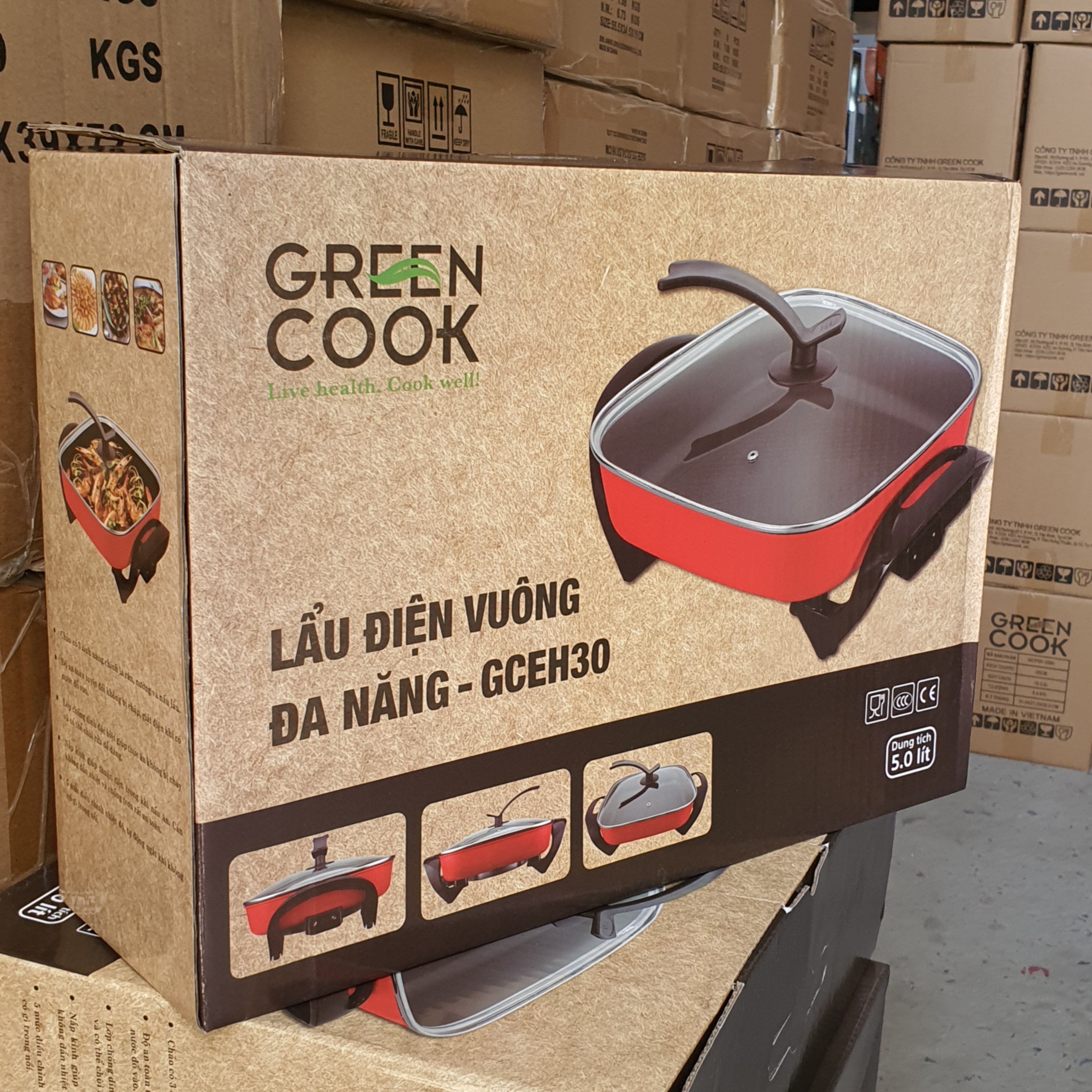 Nồi lẩu điện vuông chống dính 5L GreenCook GCEH30