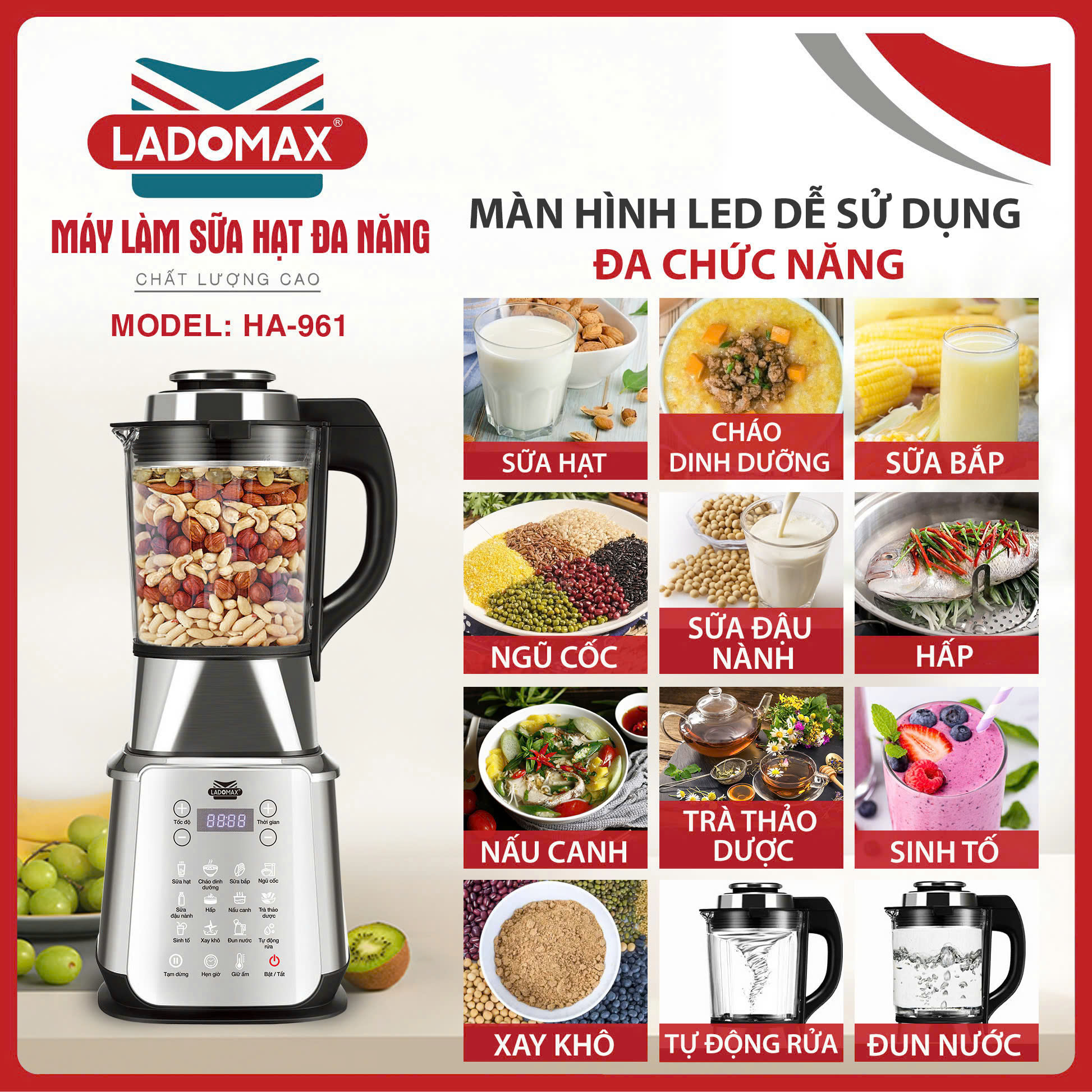 Máy làm sữa hạt đa năng Ladomax HA-961