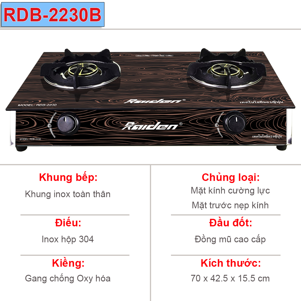 Bếp gas kính đôi Raiden RDB-2230B