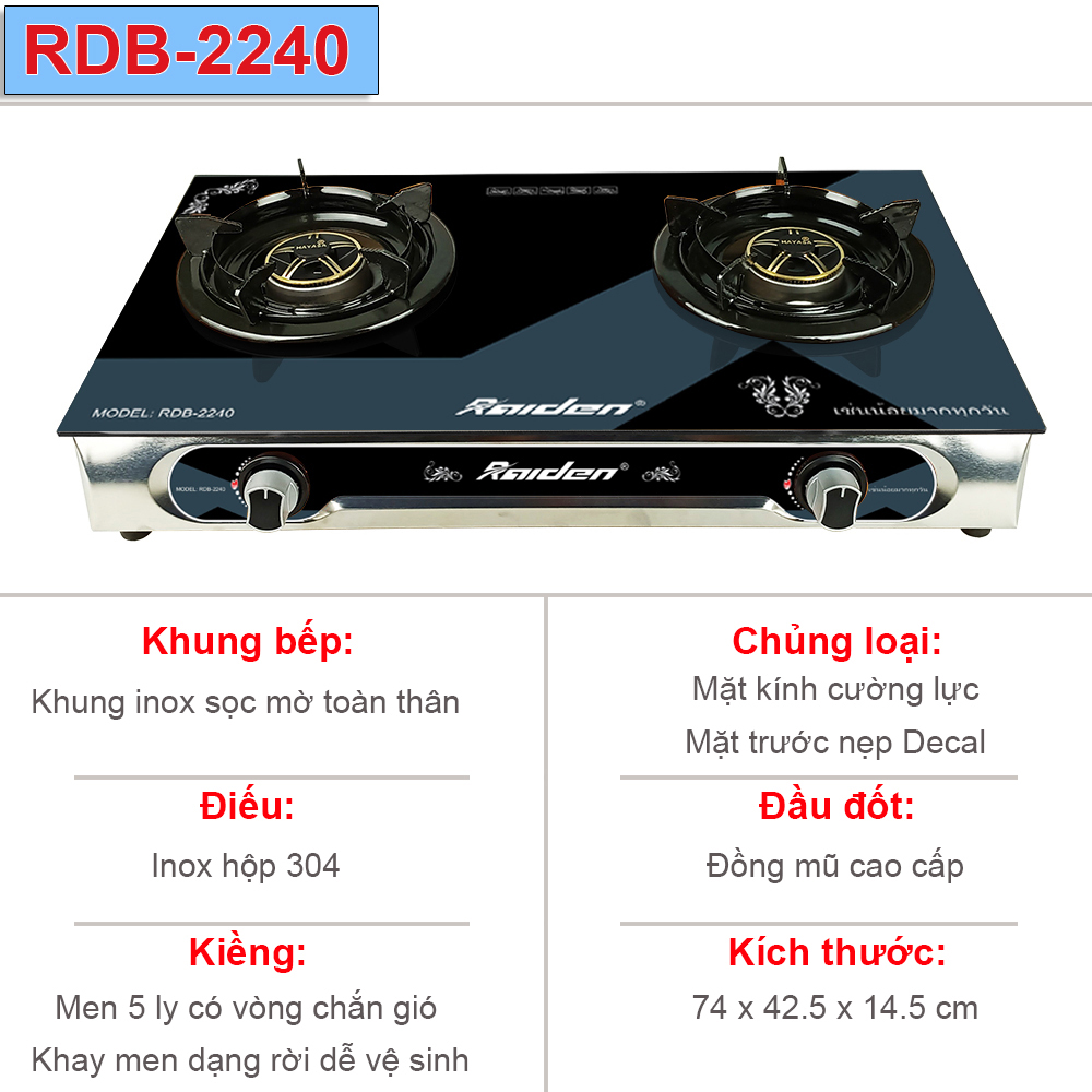 Bếp gas kính đôi Raiden RDB-2240