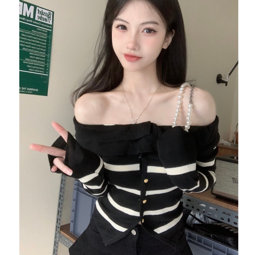 [A238] Áo len thun Montoghi dệt kim CỔ BÈO 2 KIỂU phối nút XẺ TÀ hàng Quảng Châu sang trọng - L2M