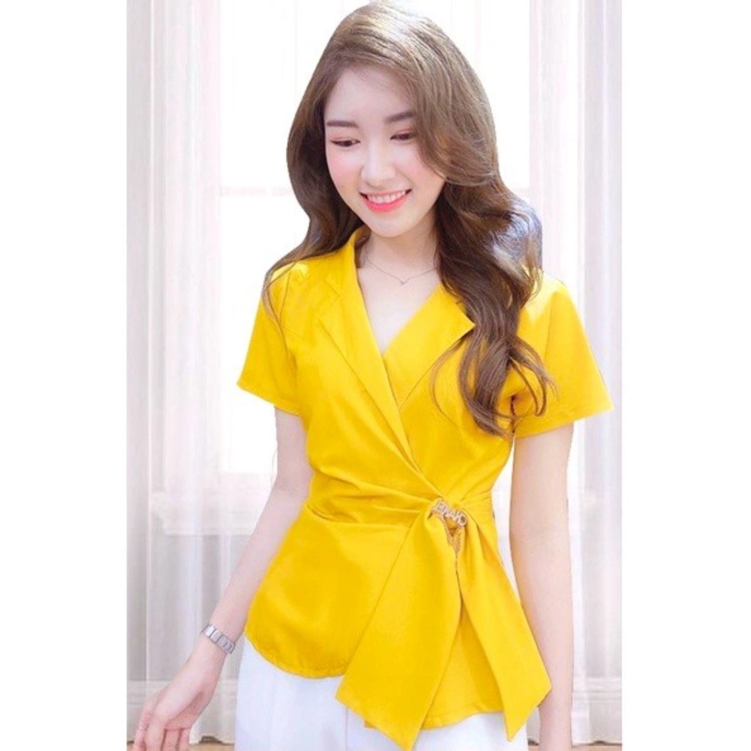 [A015] Áo sơ mi kiểu nữ CỔ POLO có VIỀN và NÚT tay ngắn thời trang thanh lịch sang trọng - L2M (Sale)