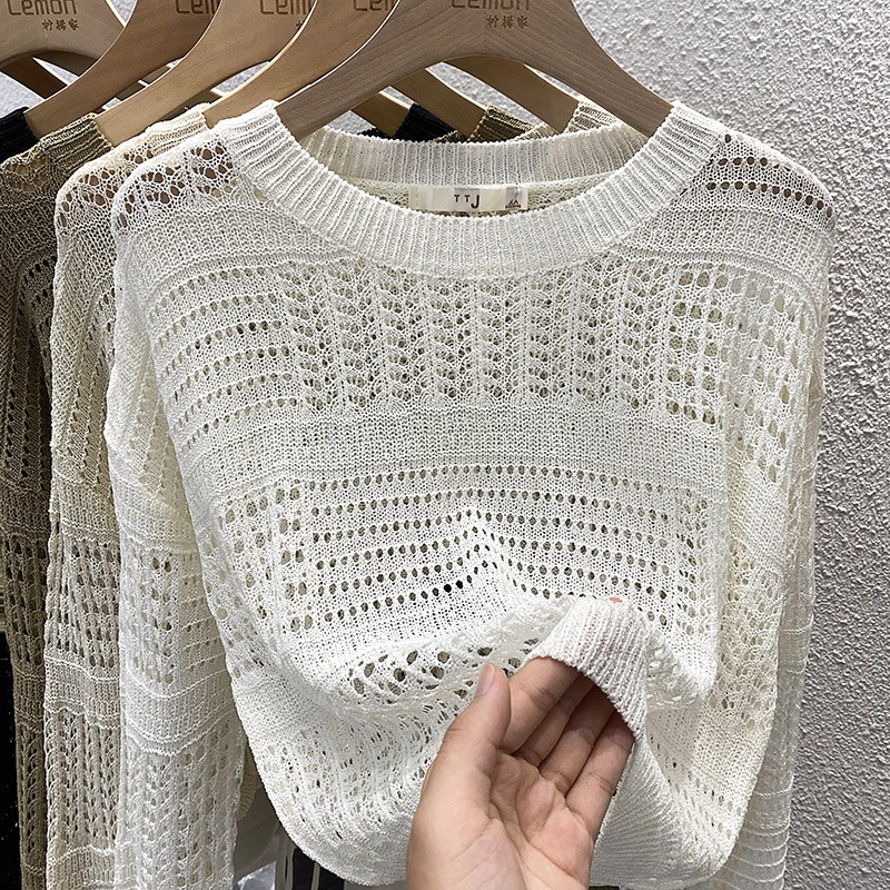 [A212] Áo len LƯỚI Montoghi dệt kim HỌA TIẾT MỚI CÁCH ĐIỆU tay dài cổ tròn xinh xắn dễ phối - L2M  (Hot)