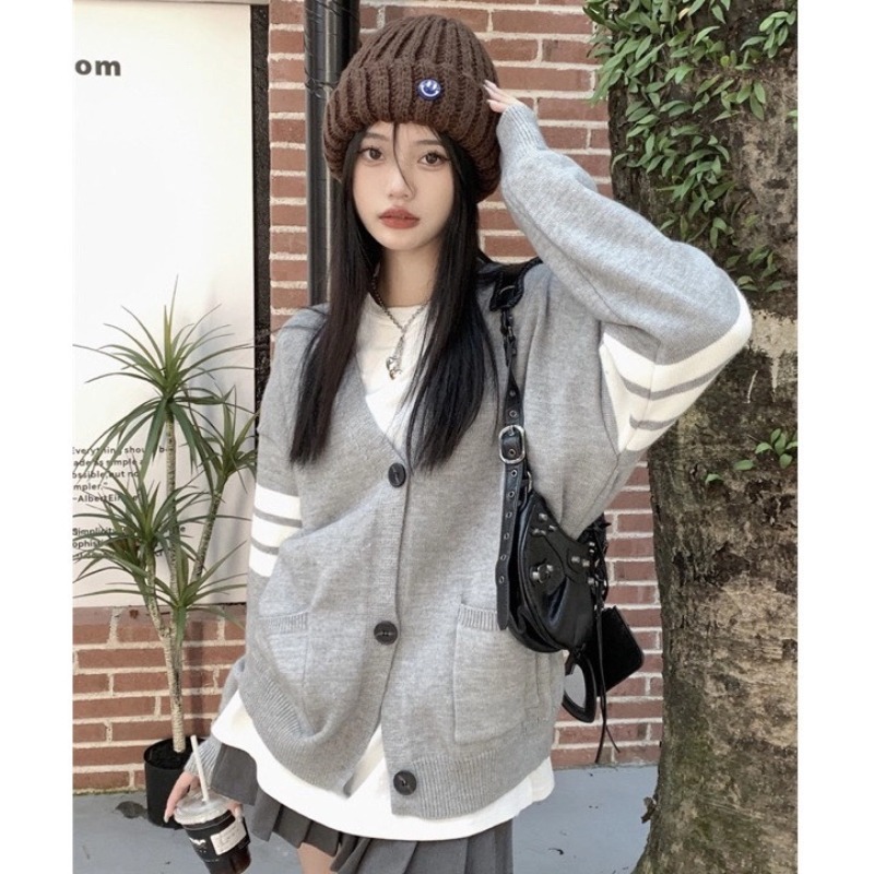 [A208] Áo khoác len nữ Cardigan THU ĐÔNG SỌC TAY phom rộng dày đi Đà Lạt Quảng Châu xịn xò - L2M  (Hot)