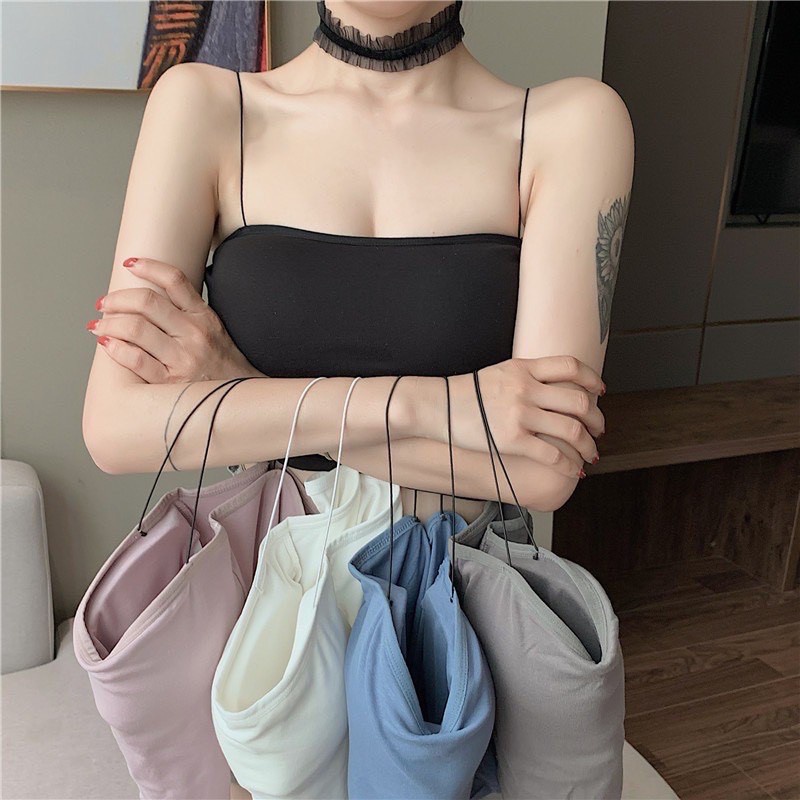 [B002] Áo Bra 2 dây SỢI BÚN có đệm ngực dáng croptop co giãn 4 chiều dễ phối đồ - L2M