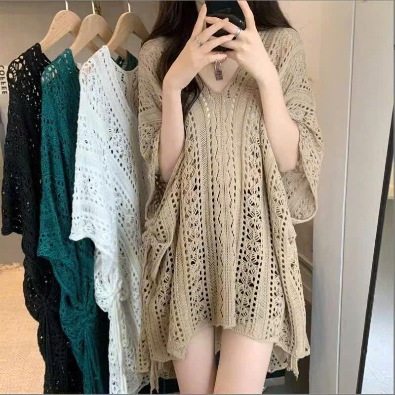 [A419] Áo LƯỚI len dệt kim CHOÀNG ĐUÔI CÁ TAY CÁNH DƠI phom rộng phối rút eo đi biển cá tính - L2M (New)