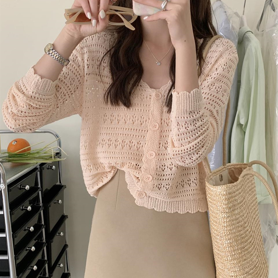 [A207] Áo khoác len LƯỚI HOA CHẤM tay dài dệt kim mỏng nhẹ mặc 2 kiểu Quảng Châu dễ phối đồ - L2M  (Hot)