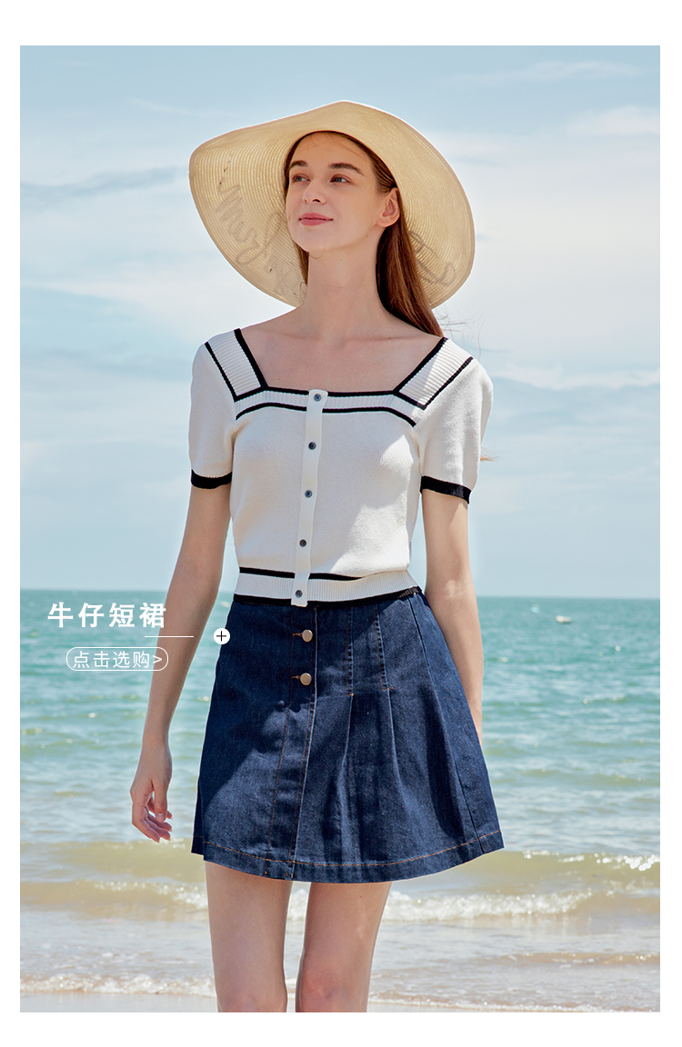 [A101] Áo len thun Montoghi dệt kim Quảng Châu CỔ VUÔNG kiểu Pháp PHỐI VIỀN tay ngắn - L2M