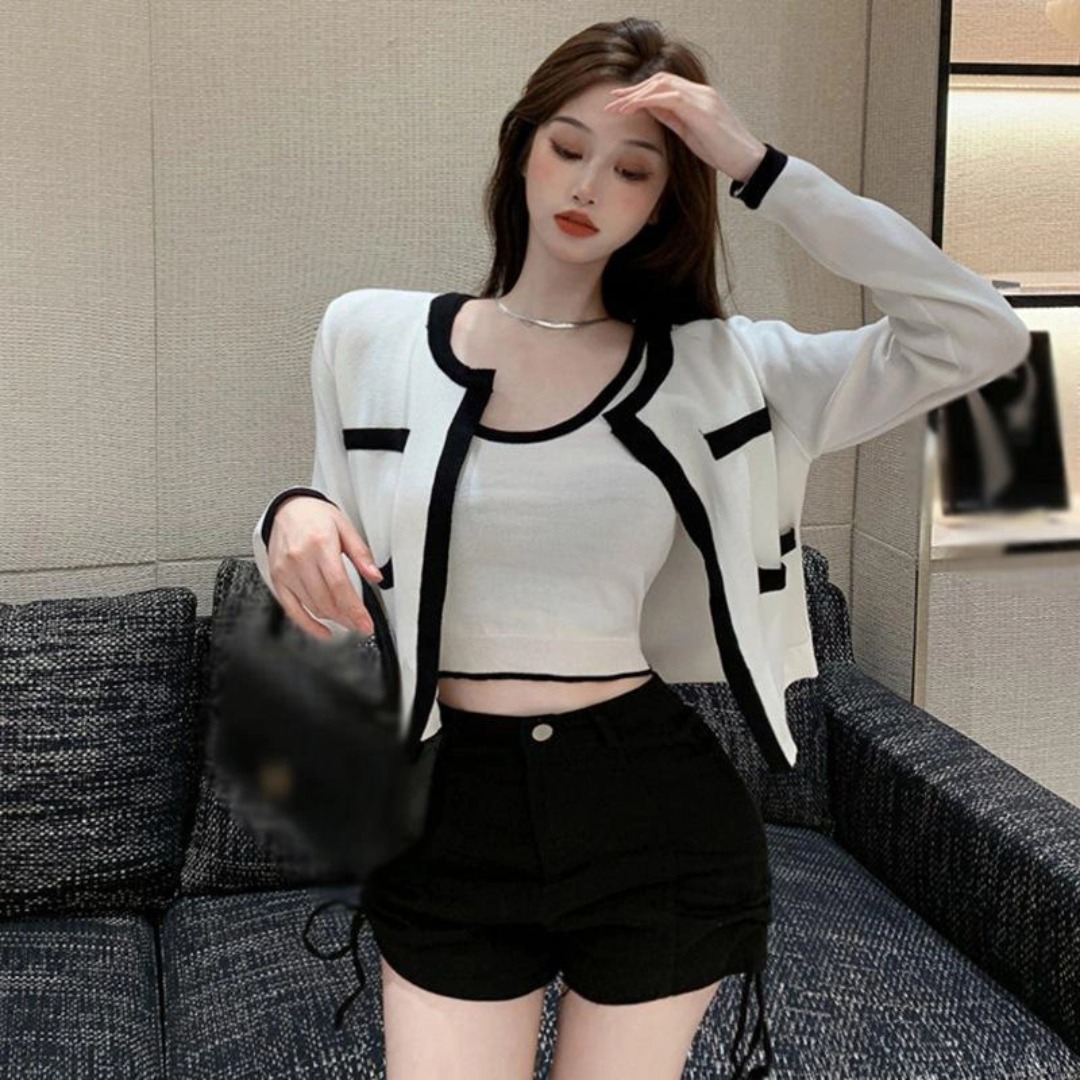 [A031] SET (2 MÓN) áo khoác TAY DÀI kèm áo hai dây Cardigan len dệt kim Quảng Châu cực xinh - L2M