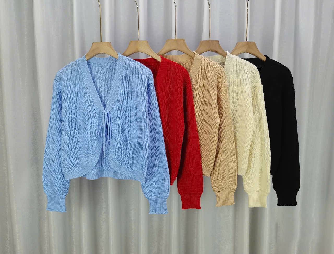 [A413] Áo KHOÁC len nữ cardigan dệt kim TAY ĐÈN LỒNG phối DÂY NƠ KÉP kiểu dáng sang trọng - L2M (New)