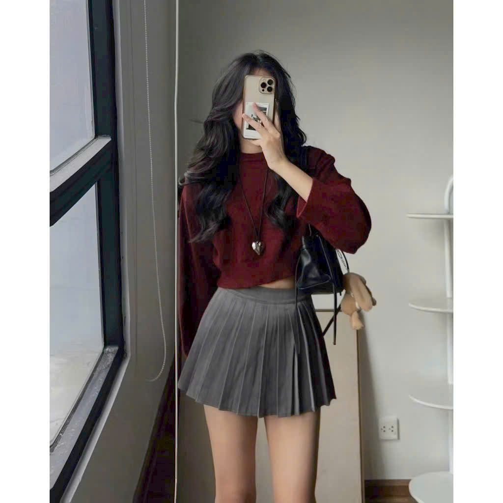 [A247] Áo len Montoghi dệt kim LÔNG THỎ cổ tròn CROPTOP mềm mịn tay dài Quảng Châu xinh xắn - L2M  (Hot)