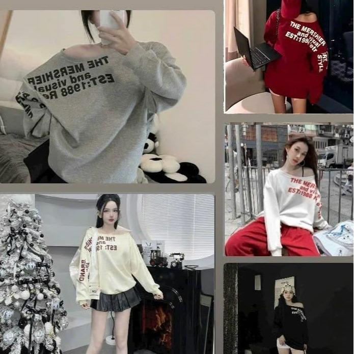 [A370] Áo thun da cá dày dặn kiểu CỔ LỆCH PHỐI CHỮ DỌC CÁNH (Hot) TAY phom rộng tay dài siêu hot - L2M  (Hot)