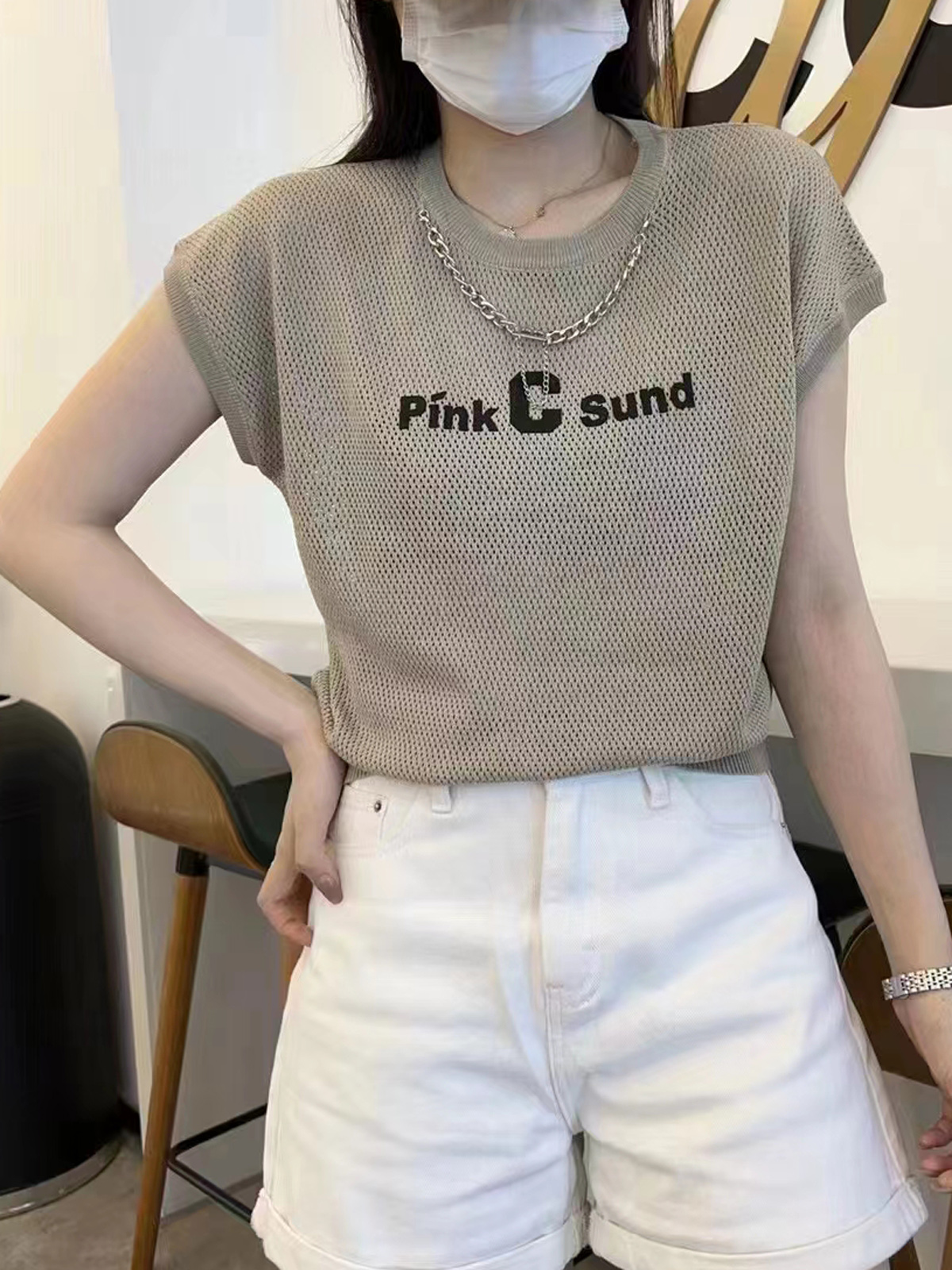 [A041] (2 MÓN) Áo lưới len Montoghi Pink C sund tay hến TẶNG KÈM VÒNG CỔ Quảng Châu mùa hè - L2M