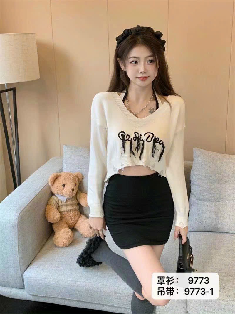 [A194] Set (2 MÓN) áo len thun Montoghi CỔ V TUA RUA tay dài kèm áo YẾM Cardigan dệt kim xinh - L2M  (Hot)