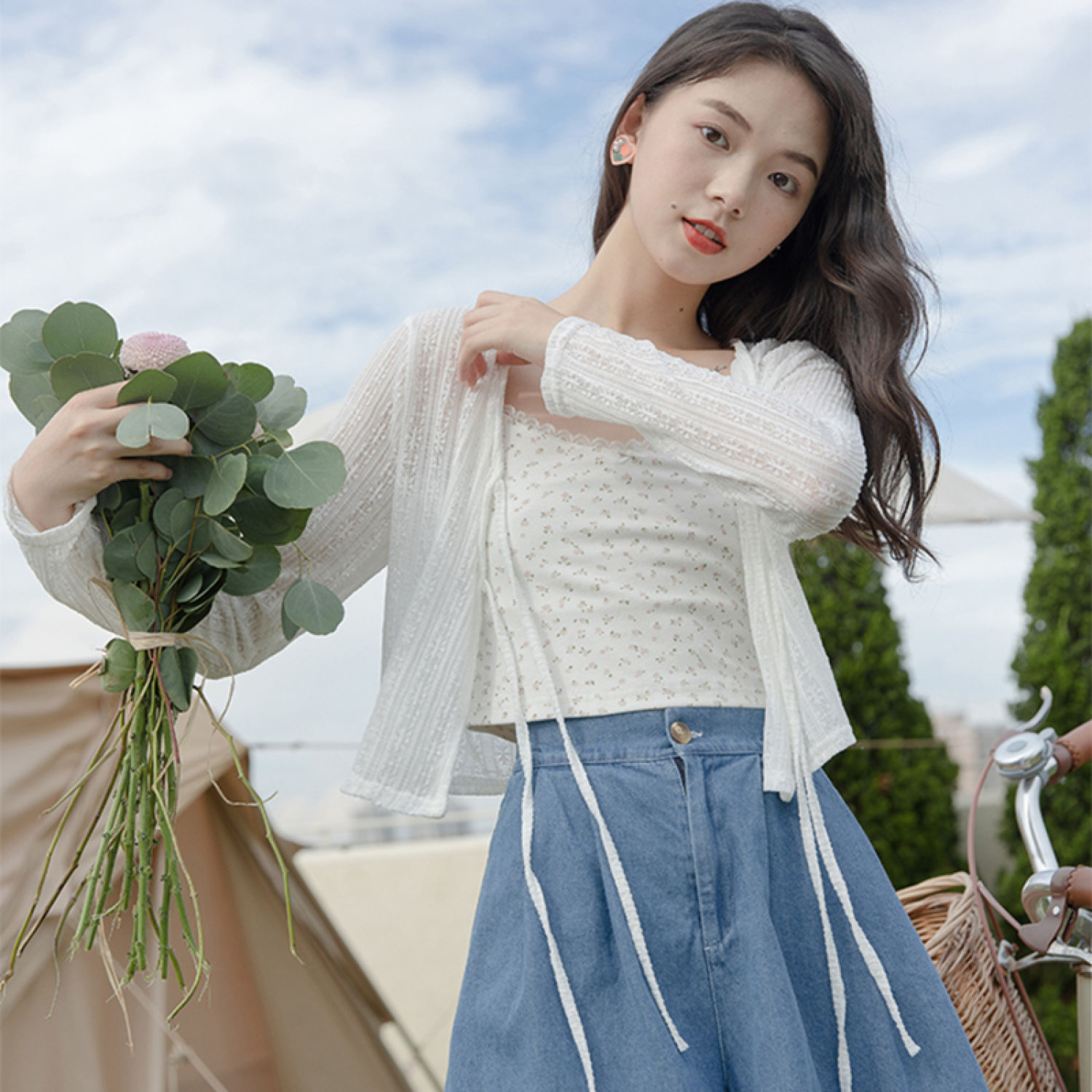 [A175] Áo KHOÁC len nữ Cardigan CỘT 2 DÂY NƠ tay dài mỏng nhẹ dịu dàng