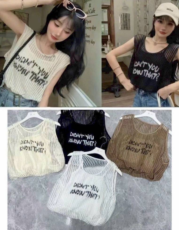 [A325] SET 2 áo LEN LƯỚI dệt kim MAY LIỀN KIỂU BÍ in chữ dáng croptop QC nhúm eo siêu xinh - L2M