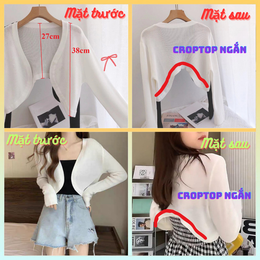 [A014] Áo KHOÁC nhẹ nữ Cardigan len Quảng Châu PHONG CÁCH PHÁP croptop tay dài dễ phối xinh - L2M
