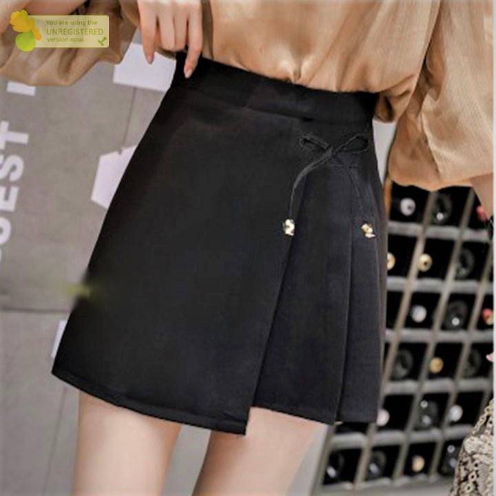 [Q003-2] Quần giả váy nữ XẾP LY ĐÍNH NƠ phối lưng thun co giãn chất tuyết mưa xinh xắn - L2M