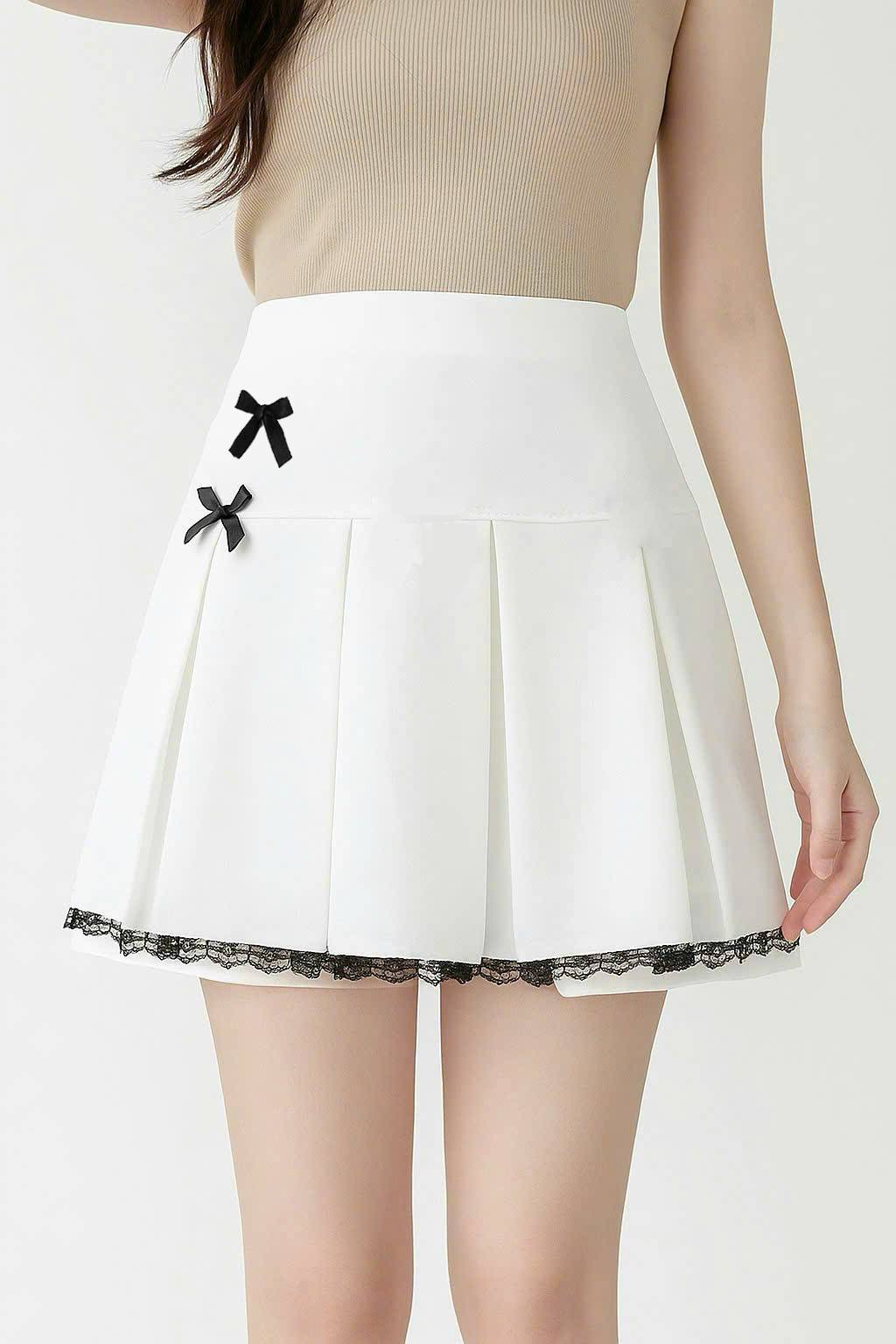 [Q003-12] Quần giả váy nữ 2 NƠ HÔNG phối REN kiểu lưng thun co giãn chất tuyết mưa xinh xắn - L2M