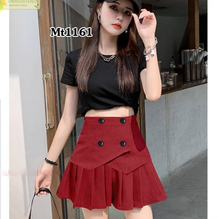 [Q003-3] Quần giả váy nữ 4 NÚT XẾP LY phối lưng thun co giãn chất tuyết mưa sang trọng - L2M
