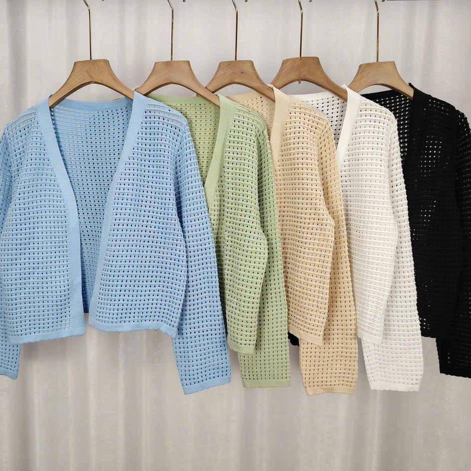[A417] Áo khoác len nữ Cardigan GÂN LƯỚI BI TRÒN tay dài mỏng nhẹ đi biển dễ phối đồ - L2M (New)