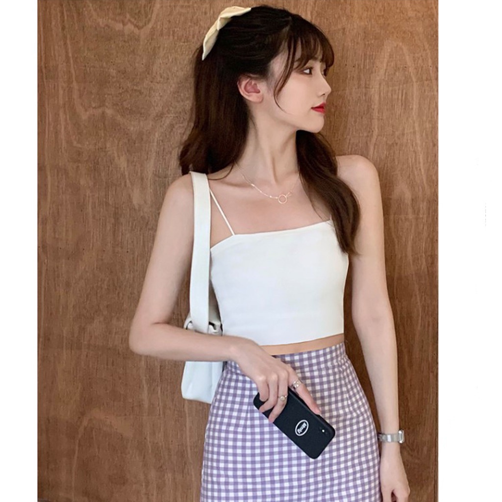 [B002] Áo Bra 2 dây SỢI BÚN có đệm ngực dáng croptop co giãn 4 chiều dễ phối đồ - L2M