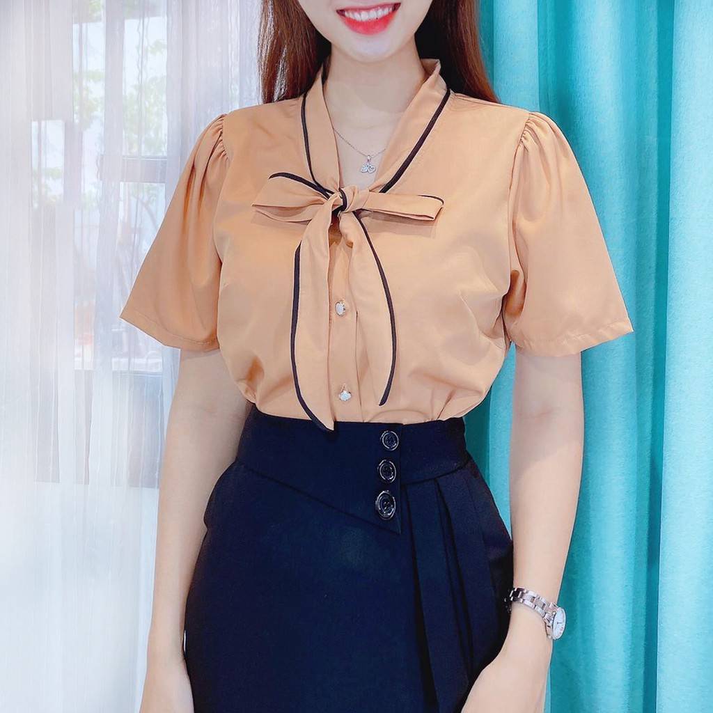 [HĐT] Áo sơ mi kiểu nữ peplum cổ tròn VẠT NHỌN TAY BÈO có chun eo giấu bụng hiệu quả - L2M (Sale)
