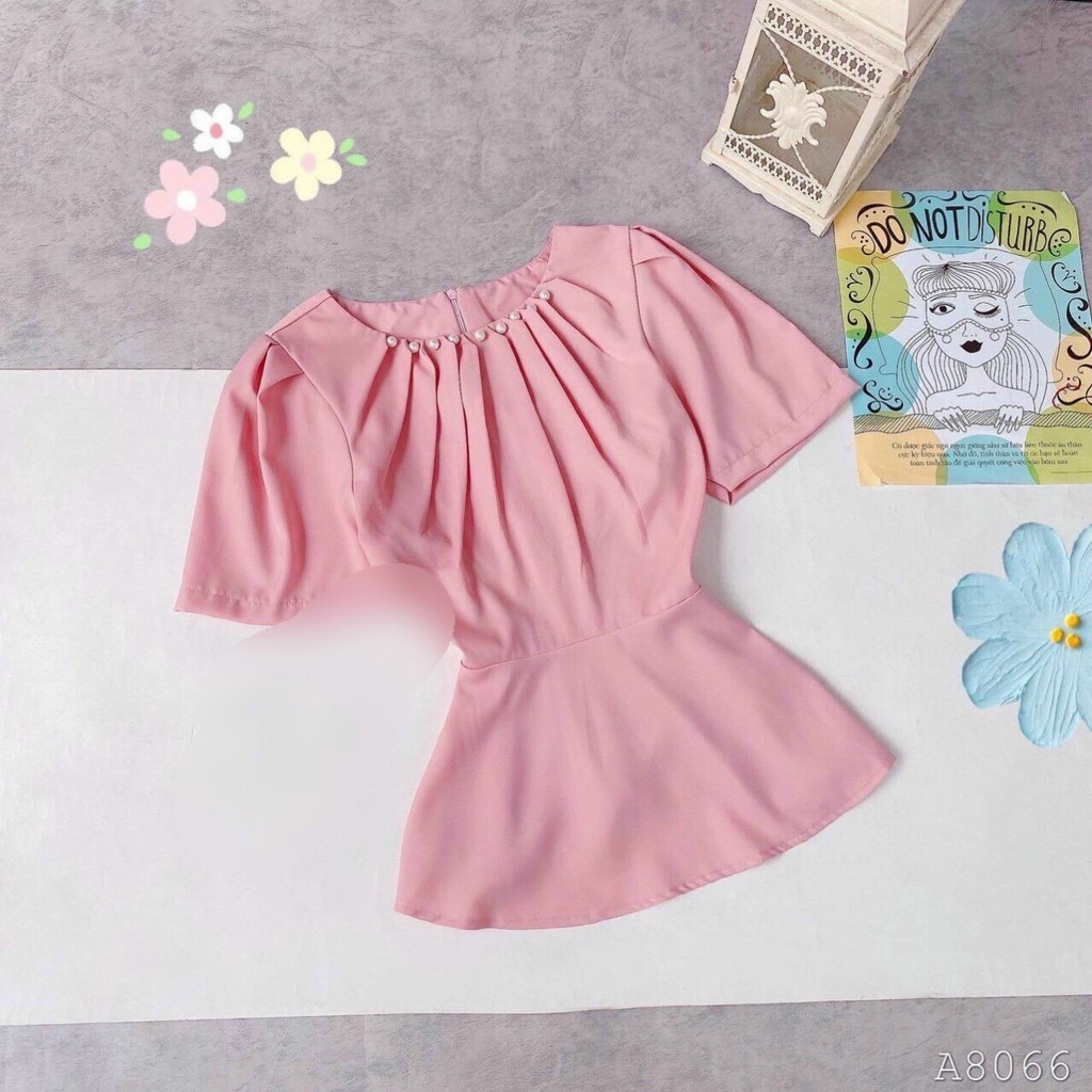 [HĐT] Áo sơ mi kiểu nữ peplum cổ tròn VẠT NHỌN TAY BÈO có chun eo giấu bụng hiệu quả - L2M (Sale)