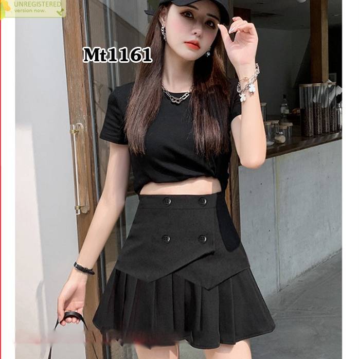 [Q003-3] Quần giả váy nữ 4 NÚT XẾP LY phối lưng thun co giãn chất tuyết mưa sang trọng - L2M