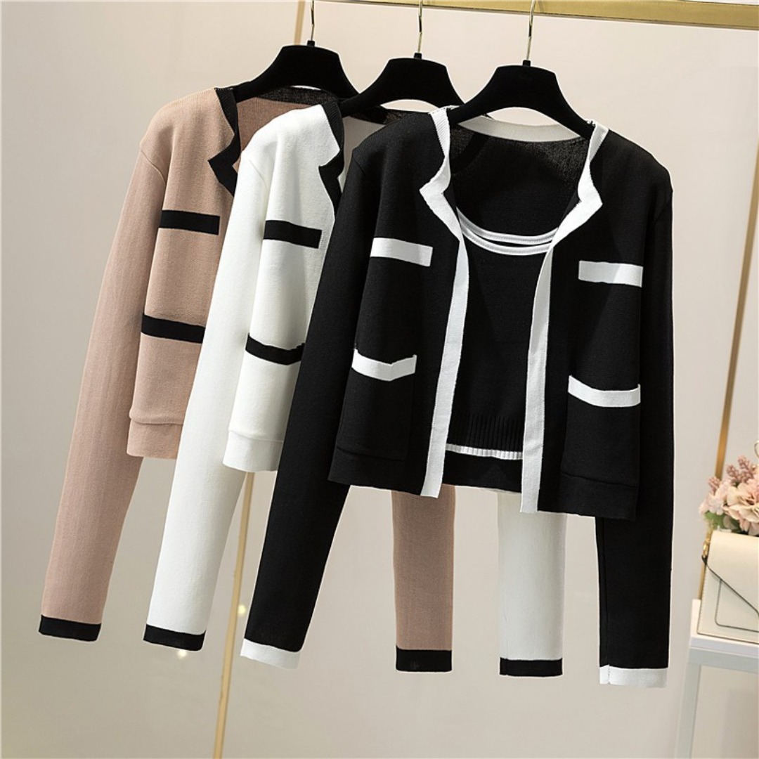 [A031] SET (2 MÓN) áo khoác TAY DÀI kèm áo hai dây Cardigan len dệt kim Quảng Châu cực xinh - L2M