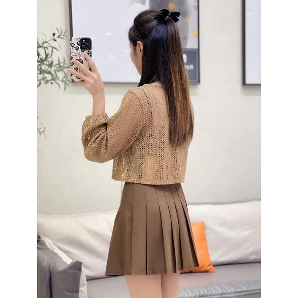 [A217] SET (2 MÓN) áo KHOÁC len lưới kèm áo CARO đính nút thời trang Quảng Châu năng động - L2M