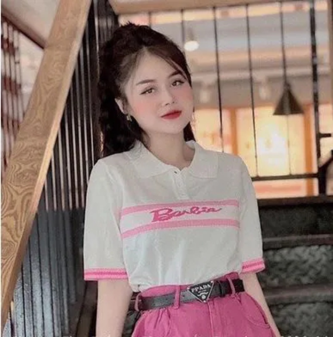 [A006] Áo len thun nữ Montoghi dệt kim Quảng Châu CỔ POLO in chữ Barbie xinh và thanh lịch - L2M (Sale)