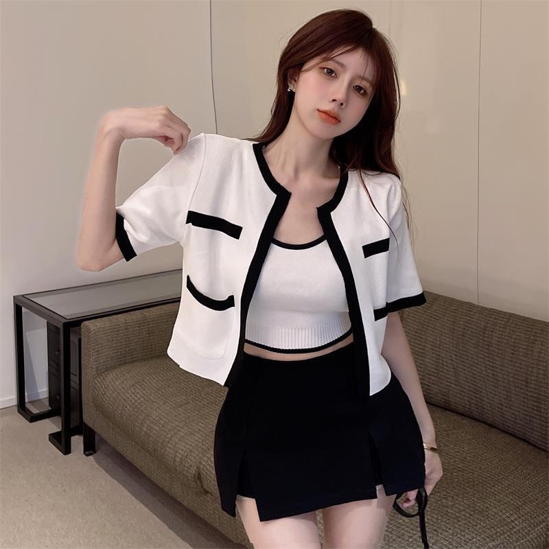 [A011] SET (2 MÓN) ÁO KHOÁC KÈM ÁO 2 DÂY Cardigan dệt kim Quảng Châu cộc tay cực xinh HOT - L2M  (Hot)