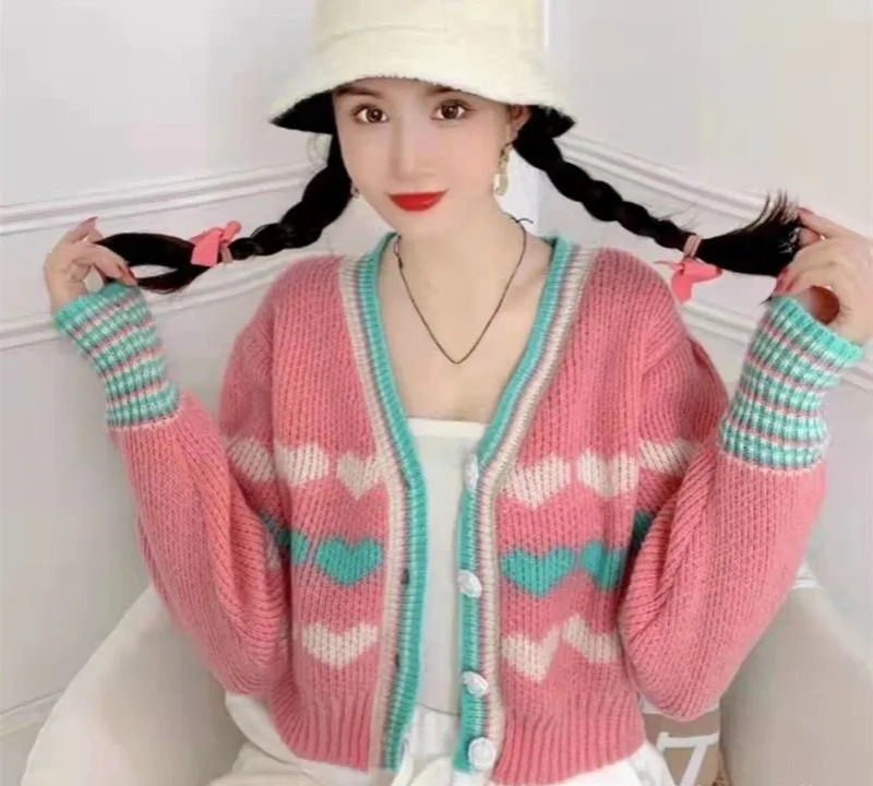 [A095] Áo KHOÁC len nữ THU ĐÔNG Cardigan dệt kim CÀI NÚT tay dài QC phối trái tim xinh xắn - L2M