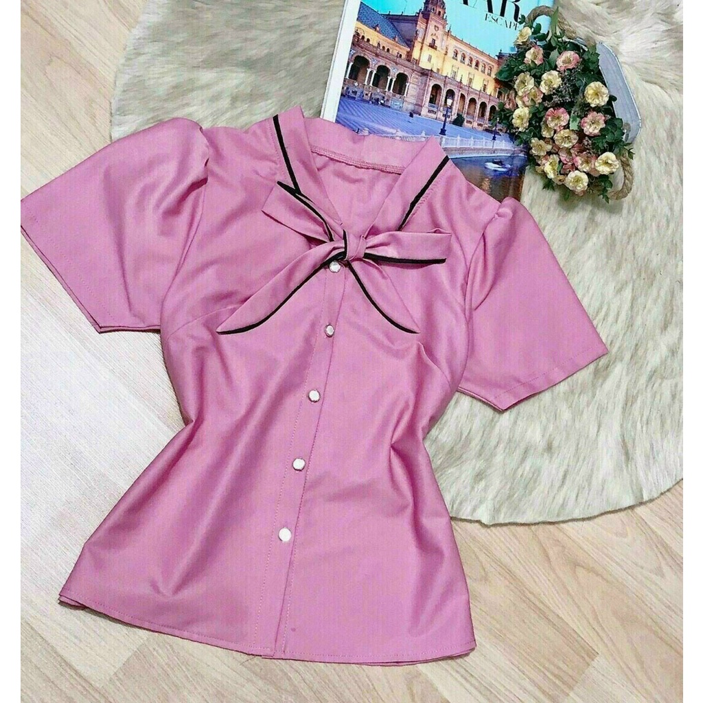 [HĐT] Áo sơ mi kiểu nữ peplum cổ tròn VẠT NHỌN TAY BÈO có chun eo giấu bụng hiệu quả - L2M (Sale)