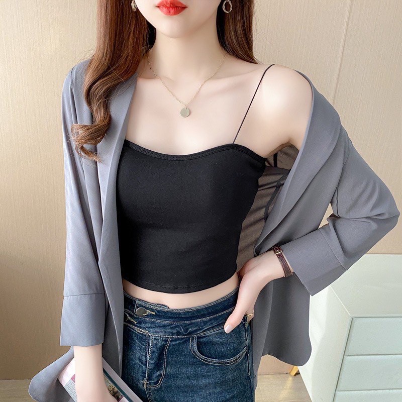 [B002] Áo Bra 2 dây SỢI BÚN có đệm ngực dáng croptop co giãn 4 chiều dễ phối đồ - L2M