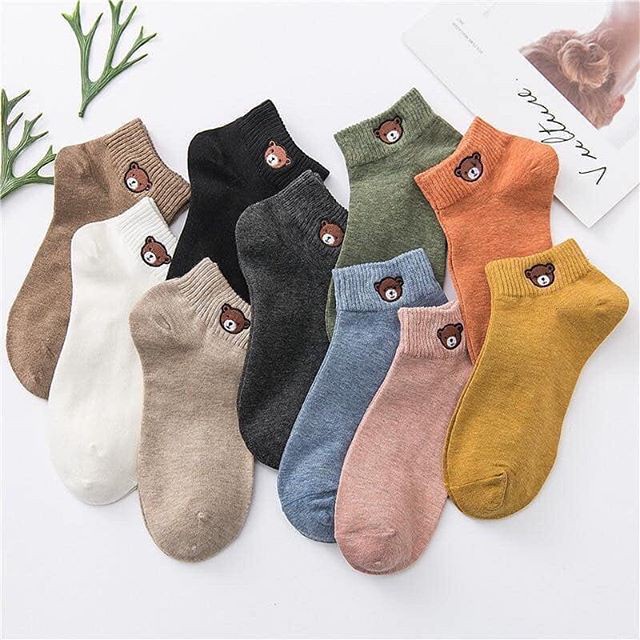 [B007] VỚ NỮ cổ ngắn hình GẤU siêu dễ thương nhiều màu sắc - L2M