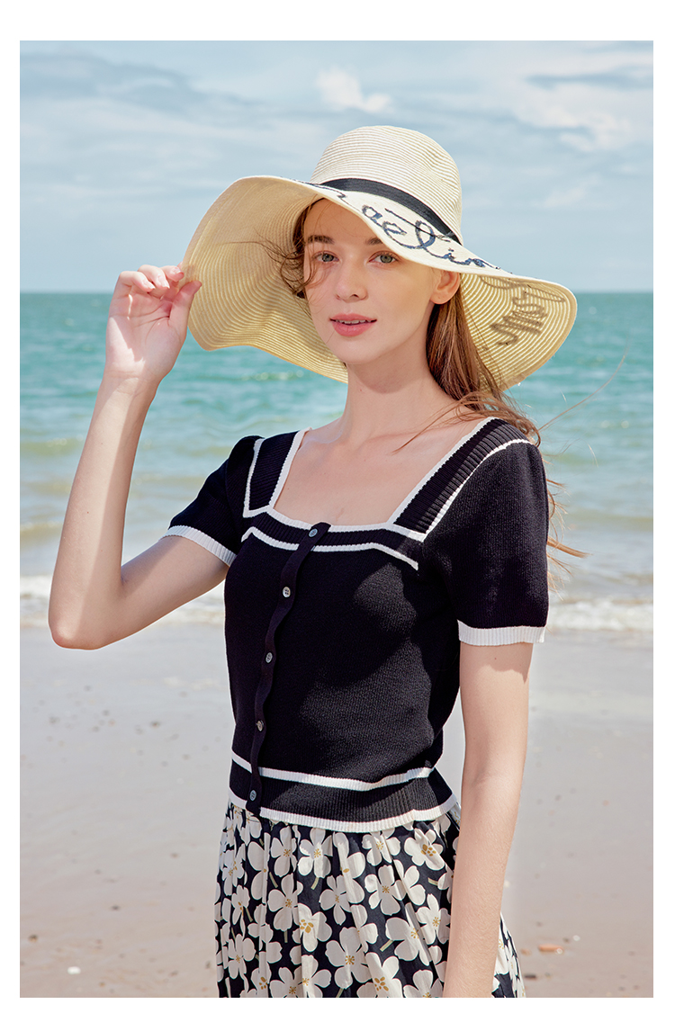 [A101] Áo len thun Montoghi dệt kim Quảng Châu CỔ VUÔNG kiểu Pháp PHỐI VIỀN tay ngắn - L2M