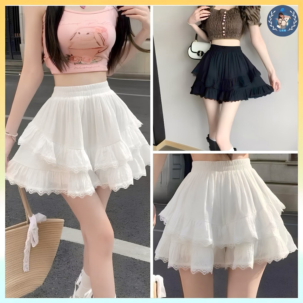 Q097 Chân váy xòe ren vòng cung - L2M Quảng Châu