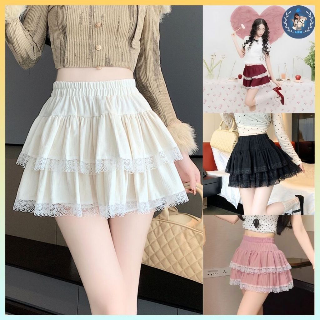 [Q091] Chân váy nữ dáng xòe VIỀN REN 2 TẦNG lưng chun có lớp lót trong dáng ngắn xinh xắn - L2M (New)