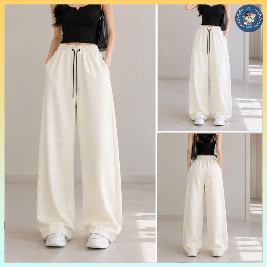 [Q109] Quần nữ ỐNG SUÔNG THUN 2 DA phối DÂY RÚT LƯNG THUN mềm mịn co giãn dễ phối đồ - L2M (New)
