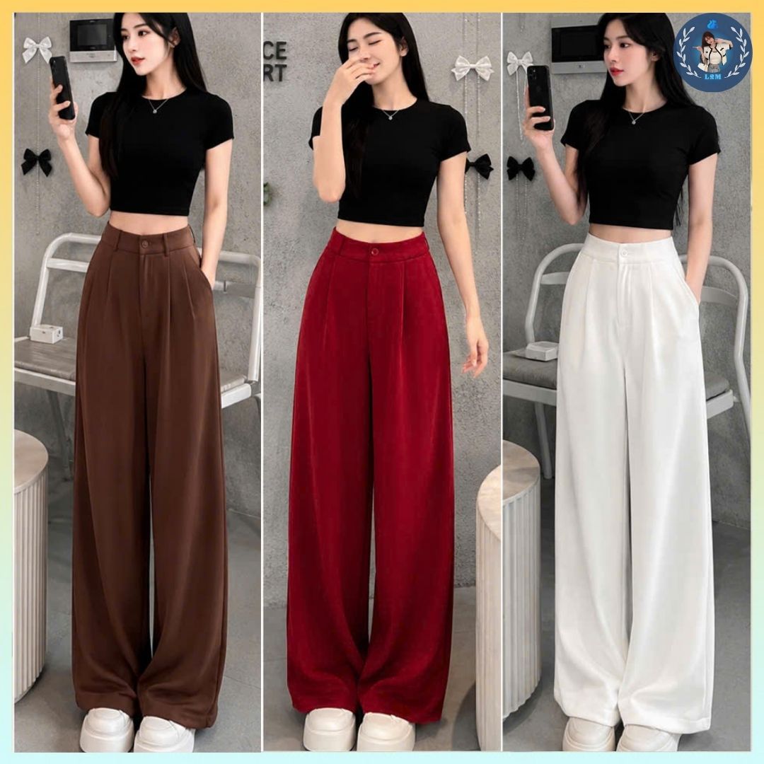 [Q111] Quần nữ ỐNG SUÔNG thun 2 da DÂY KÉO lưng thun sau mềm mịn co giãn dễ phối đồ - L2M (New)