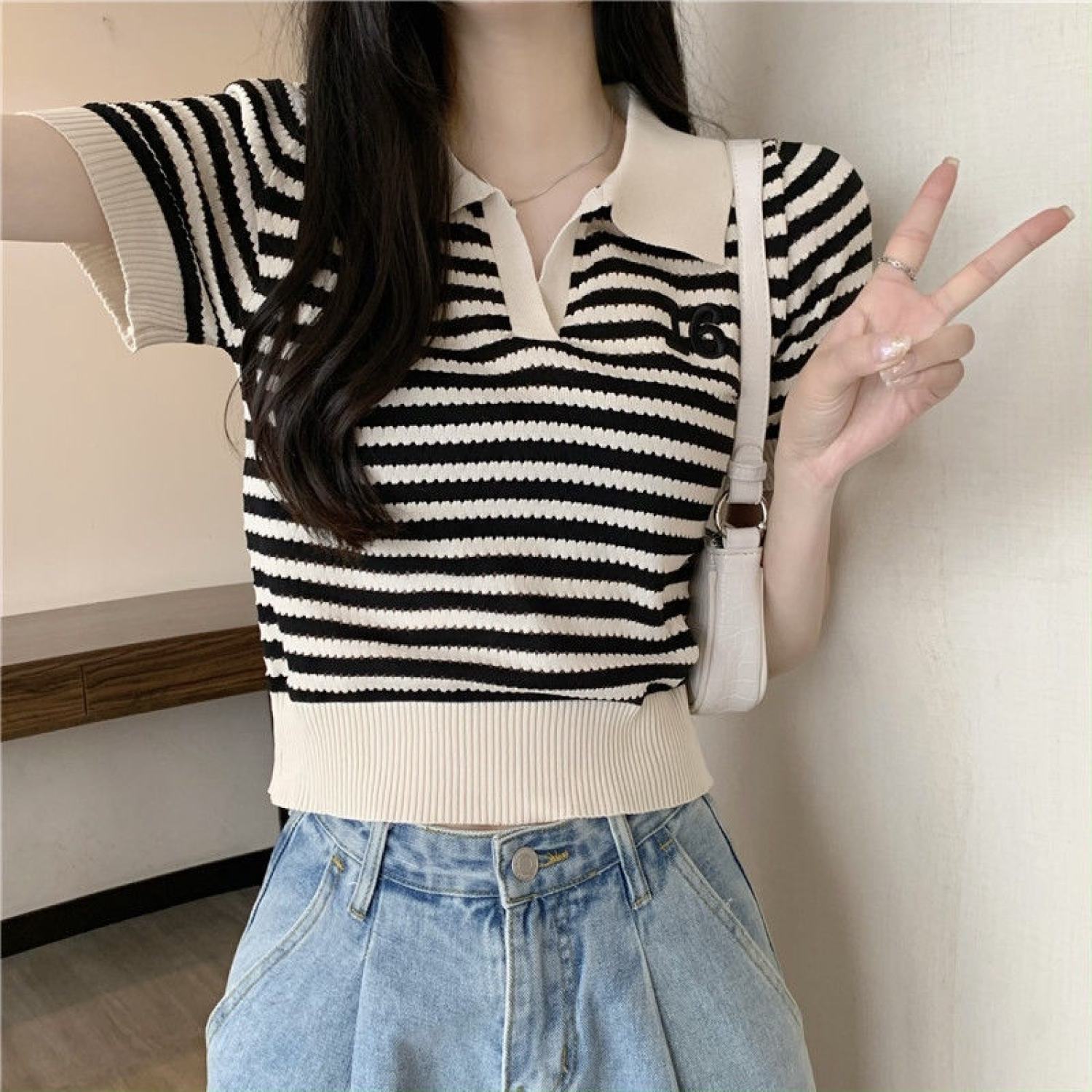 [A146] Áo LƯỚI len Montoghi LOGO TEEN họa tiết kẻ sọc polo hàng Quảng Châu dệt kim siêu xinh - L2M (Sale)