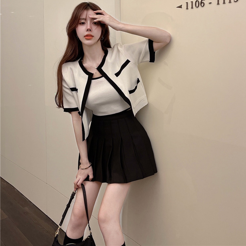 [A011] SET (2 MÓN) ÁO KHOÁC KÈM ÁO 2 DÂY Cardigan dệt kim Quảng Châu cộc tay cực xinh HOT - L2M  (Hot)